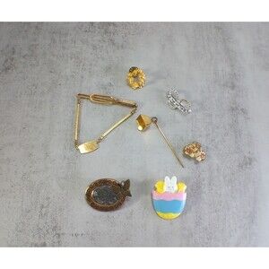 Vintage-Now Brooches Lapel Stick Pins Gold Tone Silver Tone Rhinestones Lot of 7